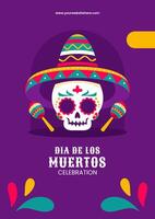 Flat Cartoon Style Dia de Los Muertos Flyer for Social Media with Festive Elements vector