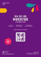 Flat Cartoon Style Dia de Los Muertos Flyer for Social Media with Festive Elements vector