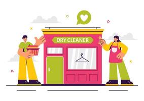 Washing and Drying Service Illustration with Machines and Laundry for Spotless Clothing in Flat Style vector