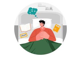 Illustration of a Person Sound Asleep in a Cozy Flat Style Cartoon Background vector