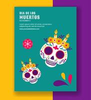 Dia de Los Muertos Hand Drawn Vertical Poster Background with Cartoon Templates vector