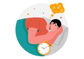 Dreamy Sleep Illustration of a Young Person Resting Peacefully in Flat Style vector