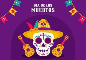 Dia de Los Muertos Festive Template for Social Media Background in Flat Hand Drawn Cartoon Style vector