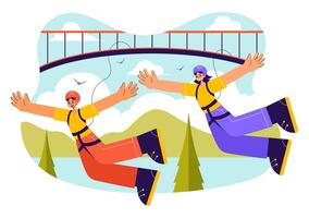Extreme Sport Bungee Jump Art with a Person Leaping from a High Platform in Cartoon Style vector