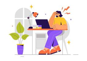 Illustration of Migraine and Headache Symptoms Due to Stressful Life and Overworking in Flat Style vector
