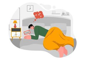 Flat Style of a Young Person Enjoying Restful Sleep and Dreaming Sweetly vector