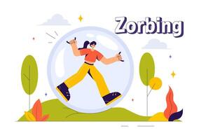 Illustration of Zorbing Game with People in Giant Bubble Balls on a Cartoon Field vector