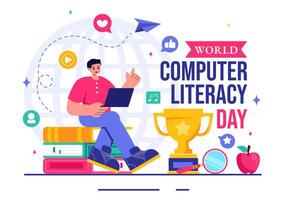 Computer Literacy Day Illustration with Books and Digital Devices for December 2 Celebration vector