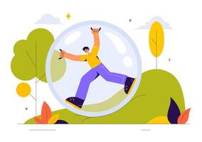Bubble Bump Zorbing Scene with Players on Green Grass in a Flat Style Background vector