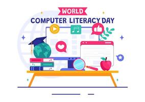 Illustration for Computer Literacy Day, Featuring Books and Media Devices on December 2 vector
