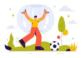 Flat Style Zorbing Illustration Featuring People Enjoying Bubble Bump on Grass Field vector