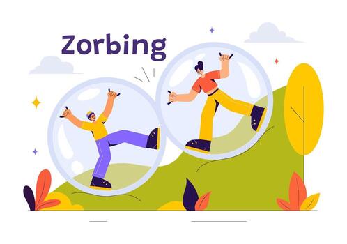 Fun Zorbing Game of People Rolling in Bubble Balls in a Park Setting vector