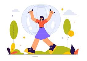 Zorbing Fun Illustration of People Rolling Inside Bubble Balls on a Green Field vector