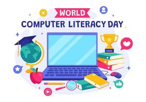 World Computer Literacy Day Design with Educational Tools and Technology Equipment vector