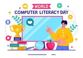 December 2 World Computer Literacy Day Illustration Featuring Books and Tech Devices in Flat Style vector