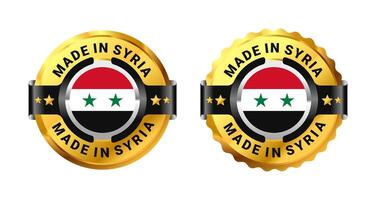 Made in Syria icon a gold circle with a picture of a flag in the middle. For sign, stamp, badge, logo, label, mark, symbol, Banner etc. Modern and minimalist. Illustration vector