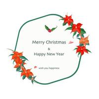 merry christmas greeting card banner with blossom flower on frame background vector