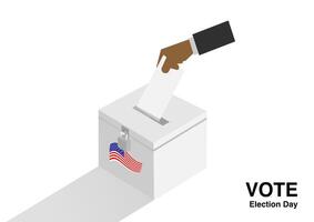 voter dropping ballots in the election box isolated on white background vector