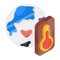 Thermometer with globe denoting concept of global temperature vector