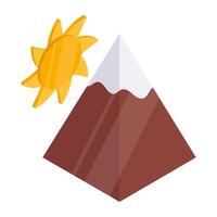 A unique design icon of mountains with sun showcasing hills weather vector