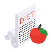 Conceptual flat isometric design icon of diet chart vector