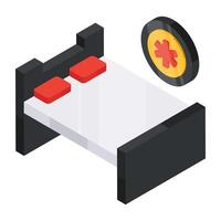A flat isometric design icon of hospital bed vector