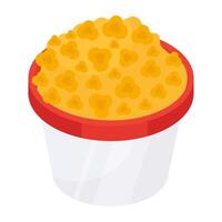 A flat design icon of popcorn bucket vector