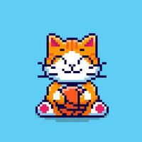 Pixel art Cat Playing with Ball game asset design vector