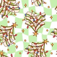Festive Christmas Tree With Twinkling Lights Pattern Design vector