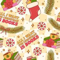 Festive Christmas Pattern with Books and Holiday Elements vector
