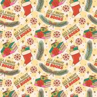 Festive Christmas Pattern with Books and Holiday Elements vector