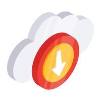 Conceptual flat isometric design icon of cloud download vector