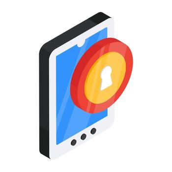 Conceptual flat isometric design icon of mobile security vector