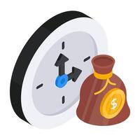 Dollar with clock, icon of time is money vector