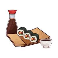 illustration of sushi roll with soy sauce vector