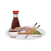 illustration of Fresh Sushi Serving with soy sauce vector