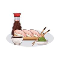 fresh sushi with soy sauce vector