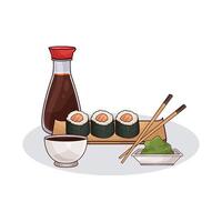 sushi roll with soy sauce vector