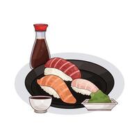 Fresh Sushi Serving with soy sauce vector