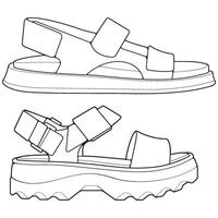 set of outline strap sandals. strap sandals outline drawing , strap sandals drawn in a sketch style, strap sandals trainers template outline. vector