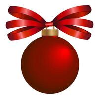 Xmas decoration dark red Christmas ball with decorative bow in glitters. Christmas ornament in form of ball with sparkles realistic 3d design. Holiday New Year element round decorative bauble. vector
