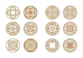 Asian Set of different gold ornaments isolated on a white background. National gold pattern of the ancient nomads. National Gold Asian decor for plate, textile, medallions, print design. vector