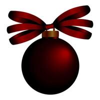 Christmas decoration in form of ball with sparkles realistic 3d design. Xmas ornament Red with black Christmas ball with decorative bow in glitters. Holiday New Year element round decorative bauble. vector