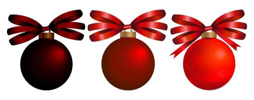 Xmas decorations Christmas balls with decorative bow in glitters. Christmas ornaments in form of balls with sparkles realistic 3d design. Holiday New Year elements round decorative baubles. vector