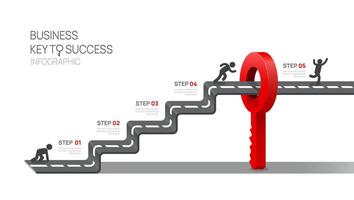 Key to success Infographic diagram template for business.5 steps man run on the road, marketing and startup business, infographics. vector