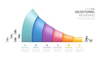 Sales funnel Infographic diagram template for business. Modern Timeline 6 step level, digital marketing data, presentation infographics. vector