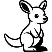 Australian baby kangaroo sits hesitantly in monochrome. Simple minimalistic image in black ink drawing on white background vector