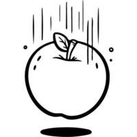 Apple falling under gravity in monochrome. Simple minimalistic image in black ink drawing on white background vector