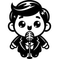 Entertainer announces artist performance on stage in monochrome. Simple minimalistic image in black ink drawing on white background vector