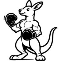 Australian boxer kangaroo with powerful muscles in boxing gloves determined to train in monochrome. Simple minimalistic image in black ink drawing on white background vector